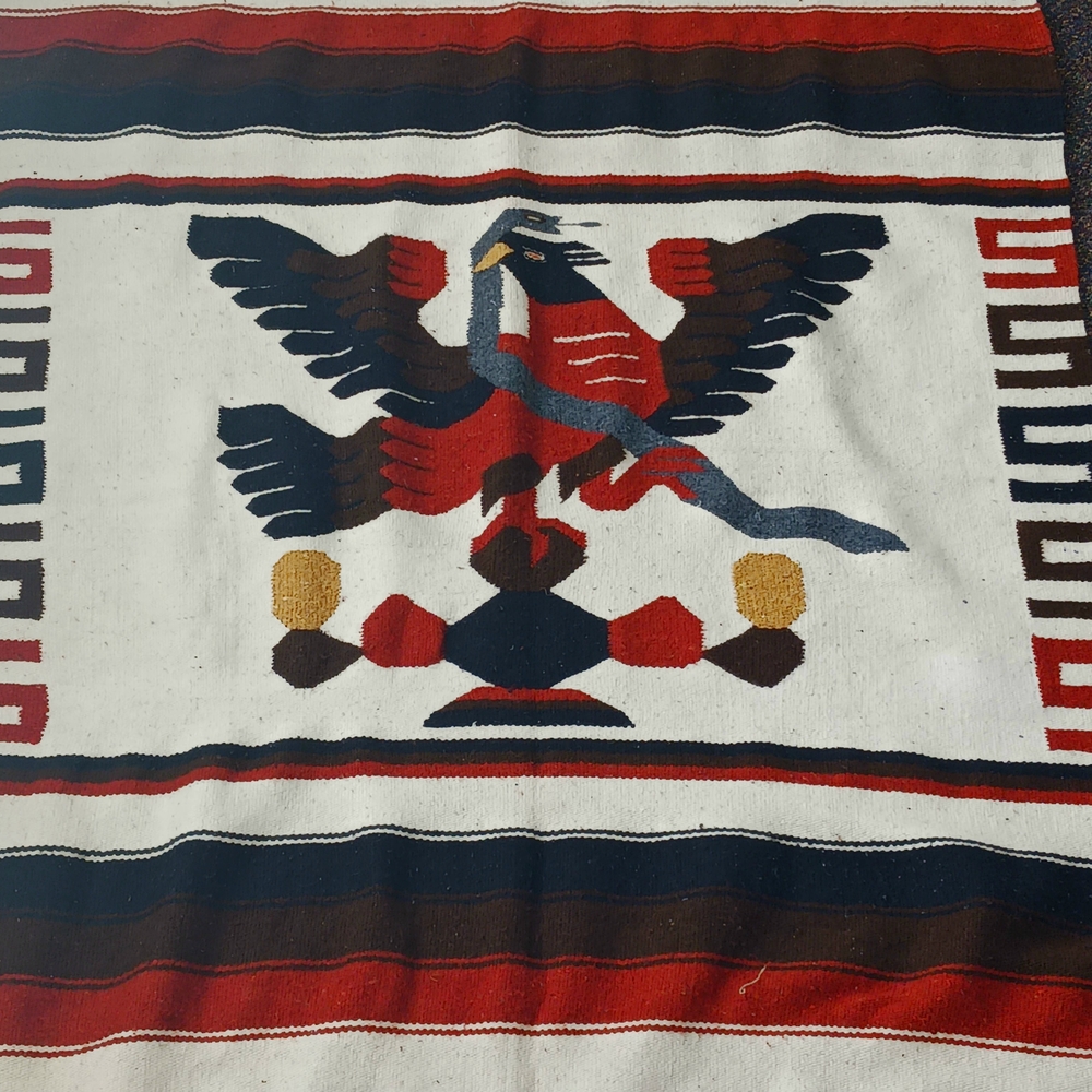Vintage Mexican Serape Saltillo Woven Blanket Rug 80x48 Thunderbird With Snake